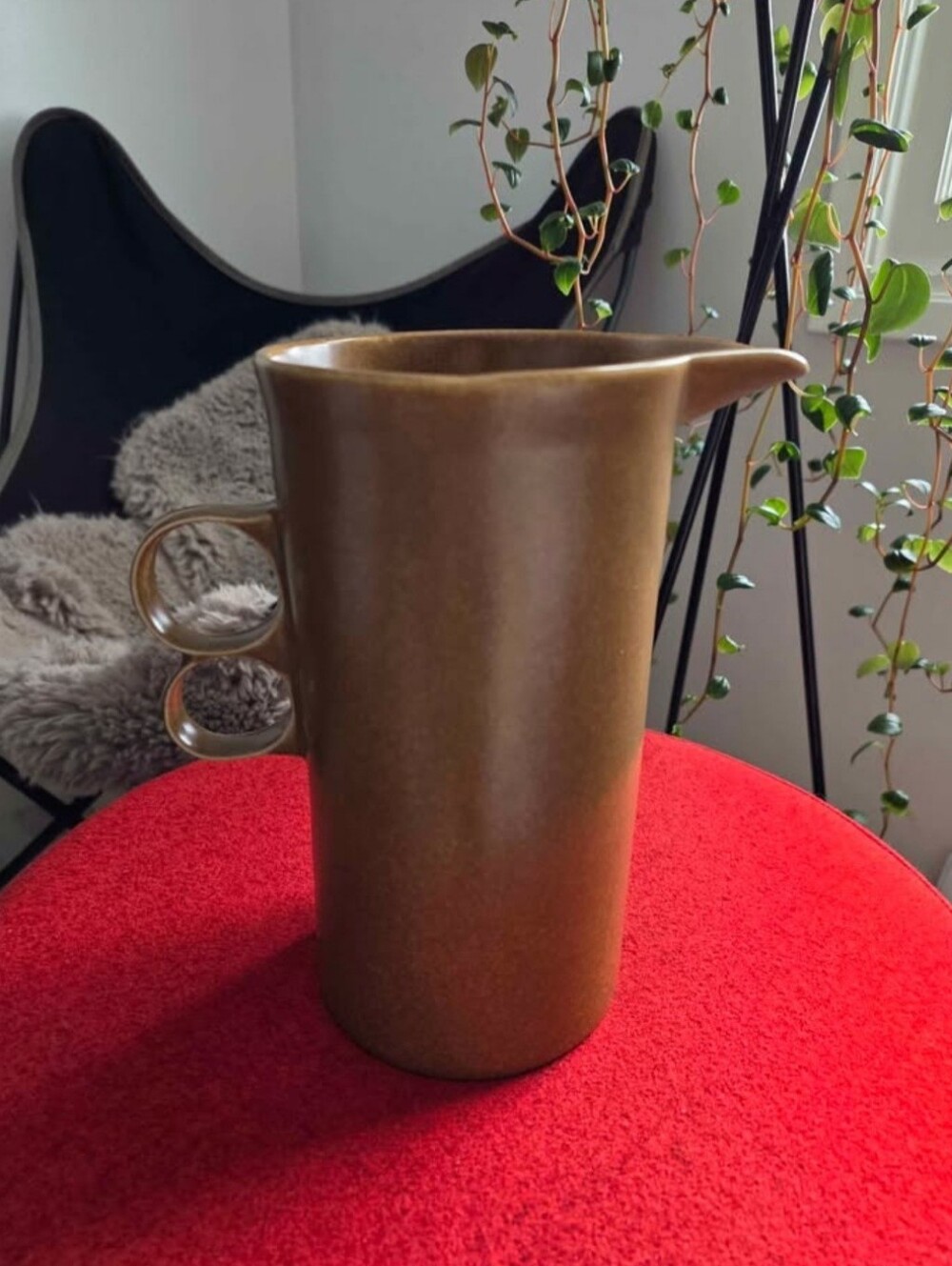 Vintage Brown Ceramic Pitcher/bennington Pottery/David Gil/trigger Handle Jug